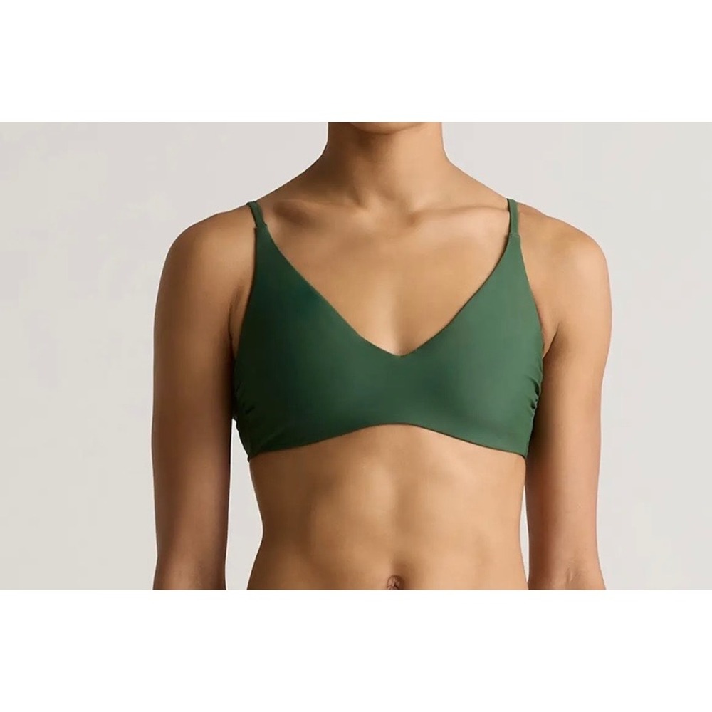 NWT Quince Womens Italian V Neck Bikini Top XS Padded Sustainable Palm Green